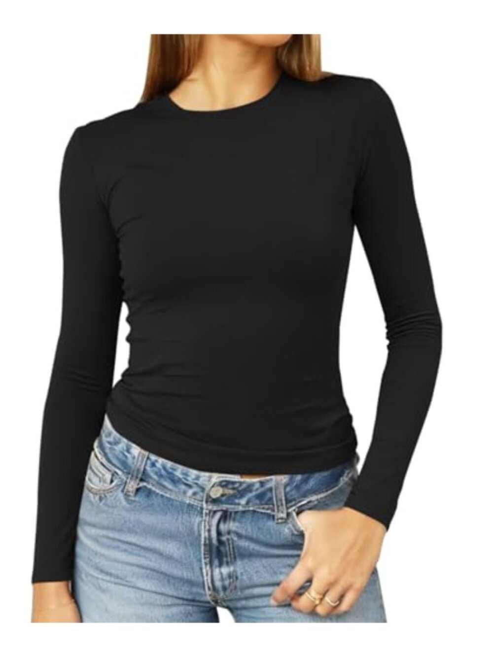 Women's Casual Crop T-Shirt Slim Fit Crew Neck Stretch Top